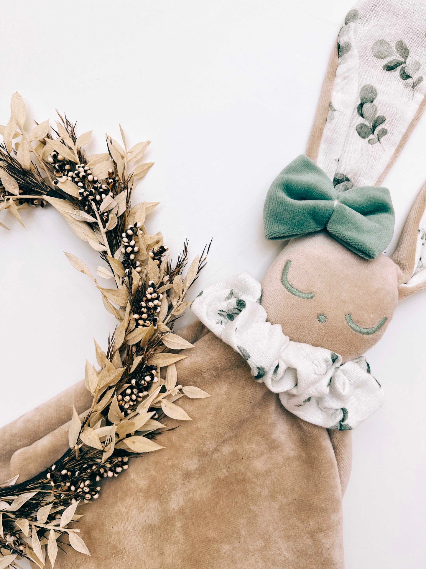 PROTOTYPE - Doudou Velours Câlin avec noeuds - Eucalyptus