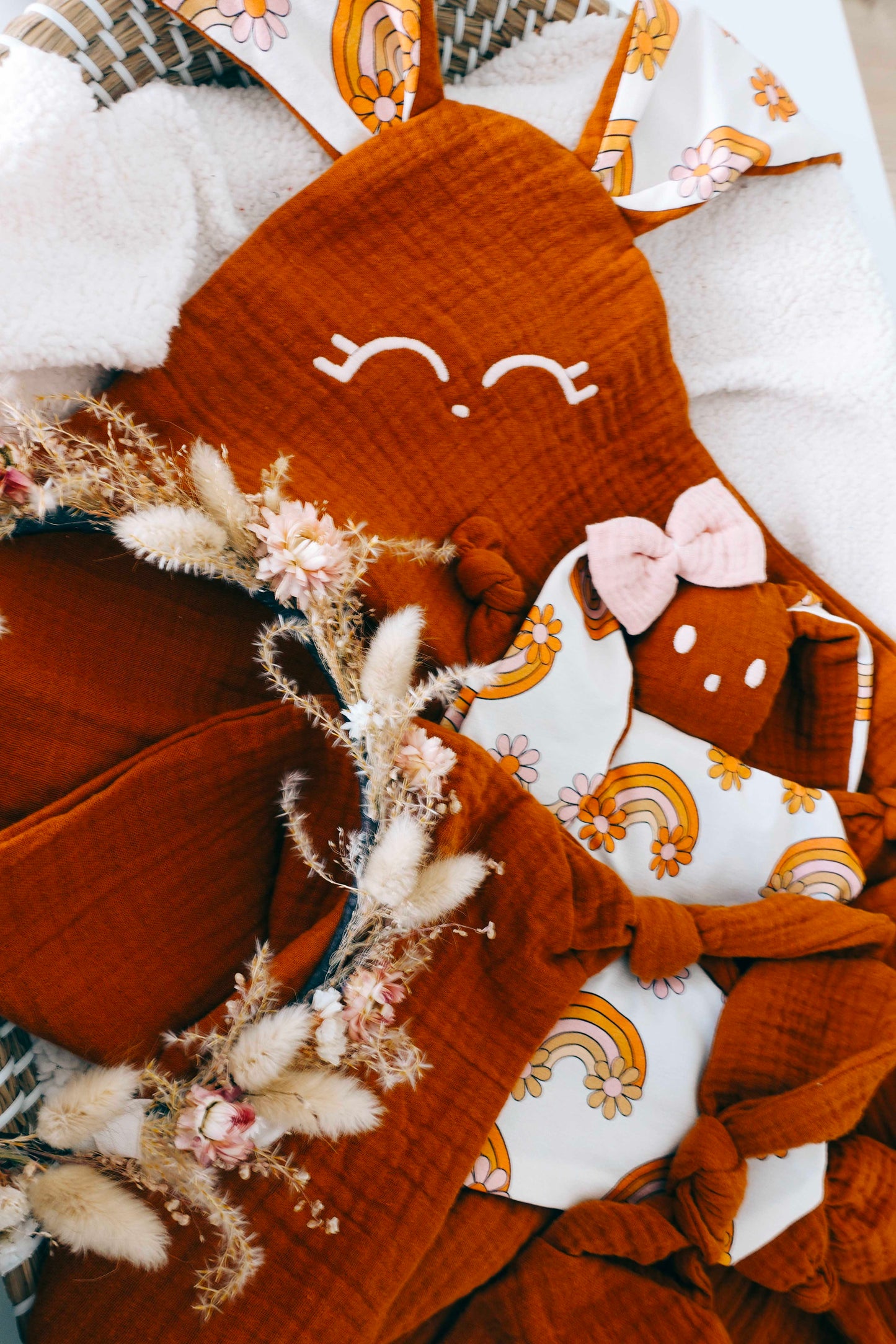 Couverture Lange Noeuds 60x60cm - Flower Rainbow