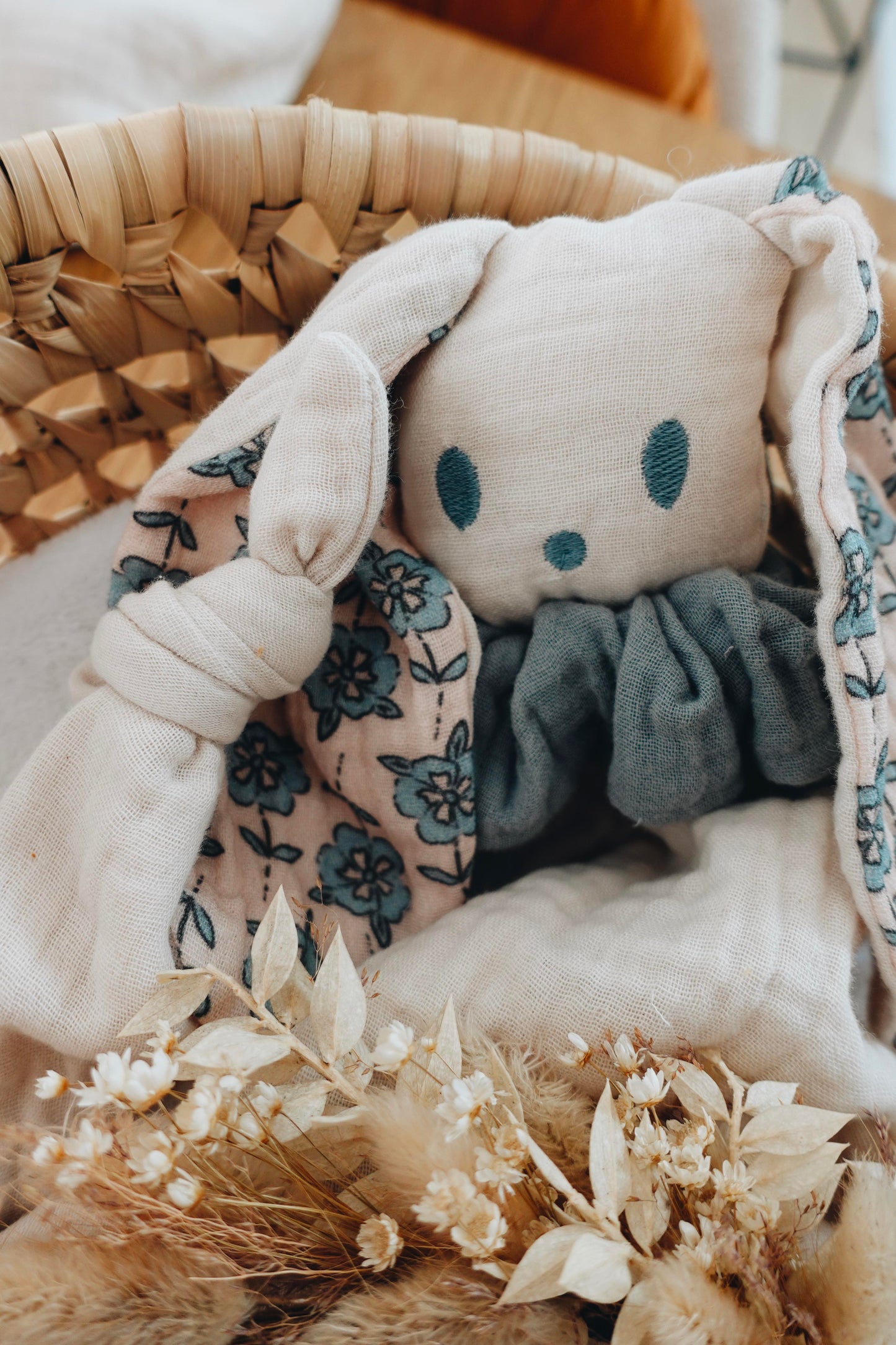 Doudou lange Gaufrette - Turquoise Petals