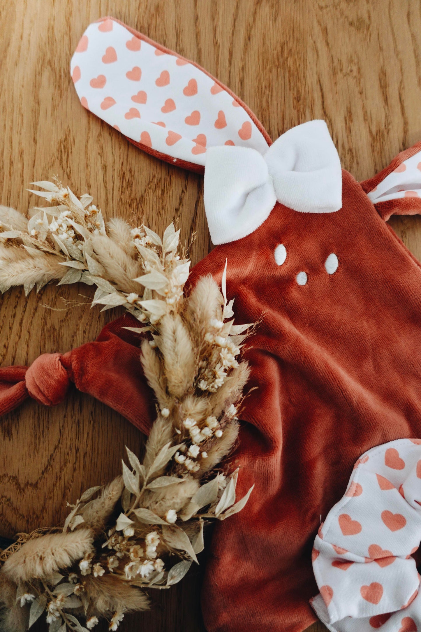 Doudou Velours Mini Noeuds - Coeurs