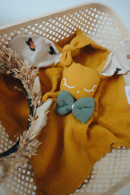 PROTOTYPE - Doudou Lange Câlin Noeuds - Crème d'Abricots
