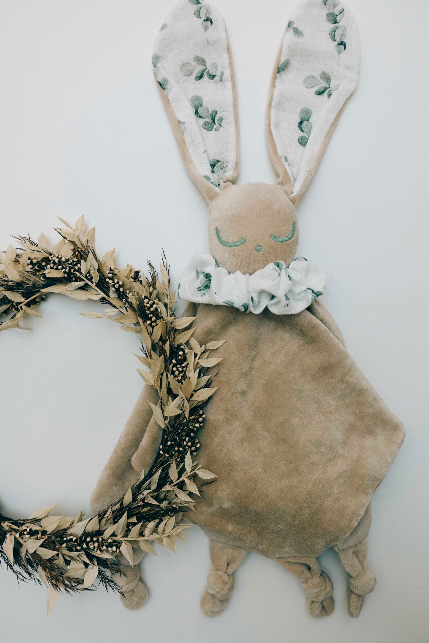 PROTOTYPE - Doudou Velours Câlin avec noeuds - Eucalyptus