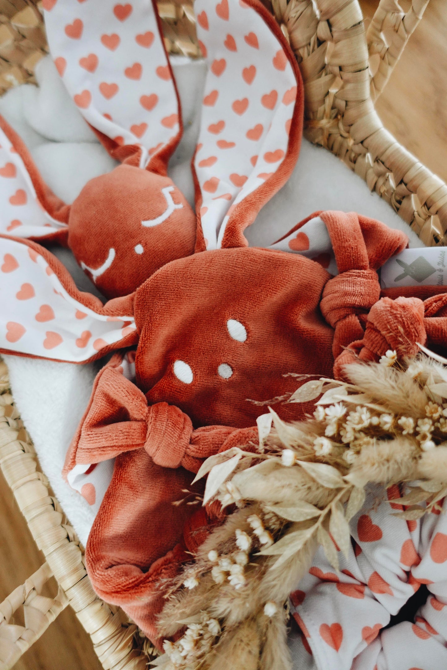 Doudou Velours Mini Noeuds - Coeurs