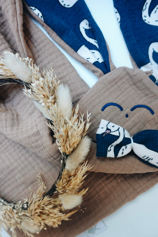 PROTOTYPE - Doudou Lange Cocooning Noeuds - Blue Swan
