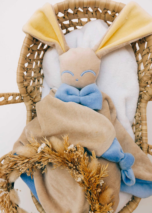 Doudou Velours Câlin avec noeuds - Color Block Pastel Sable