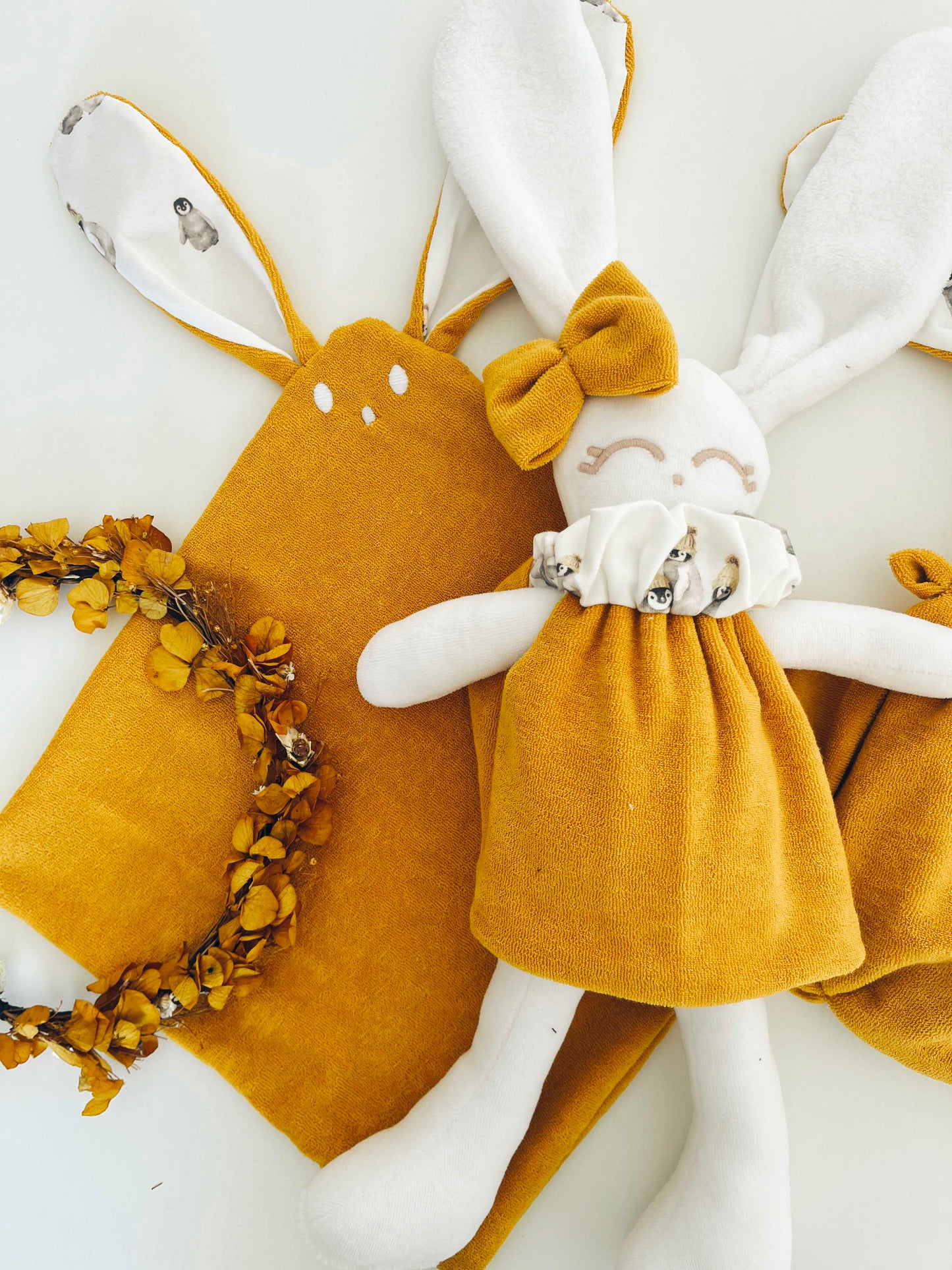 Doudou Eponge Classique - Pingouins Jaune