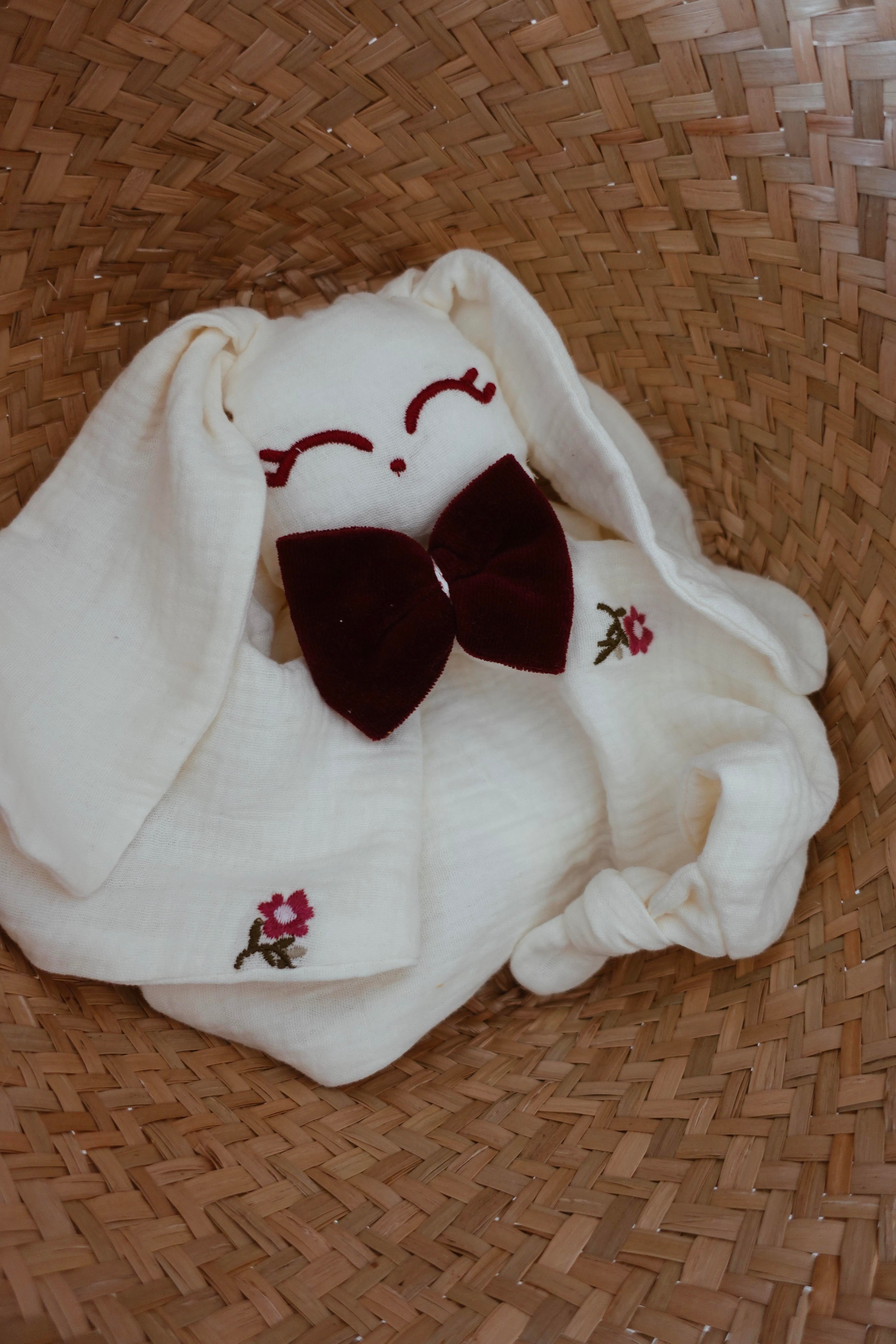 Doudou Lange Câlin Noeuds - Fleurs Brodées