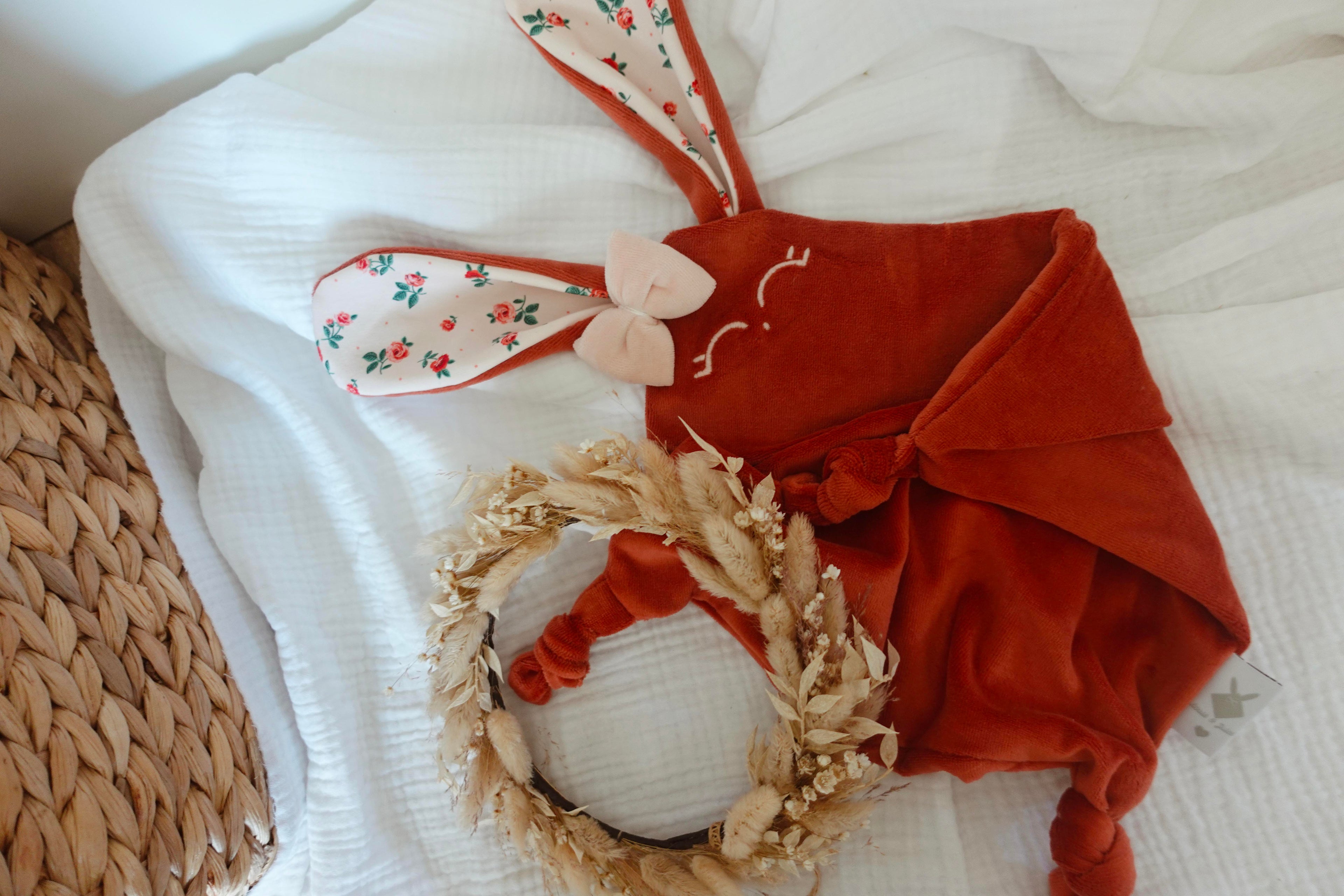 Doudou Velours Classique Noeuds - Pink Roses