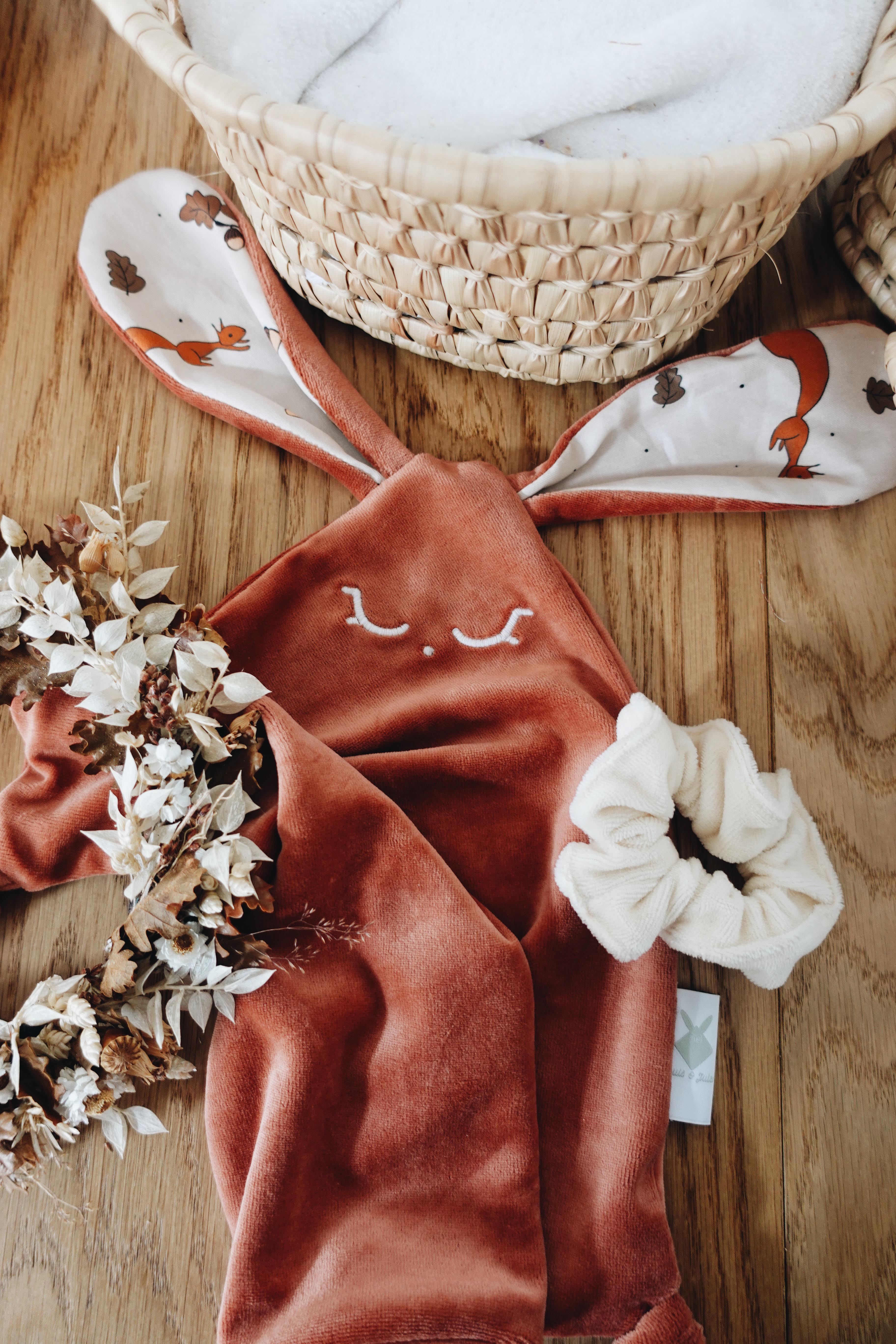 PROTOTYPE - Doudou Velours Classique Noeuds - Ecureuil