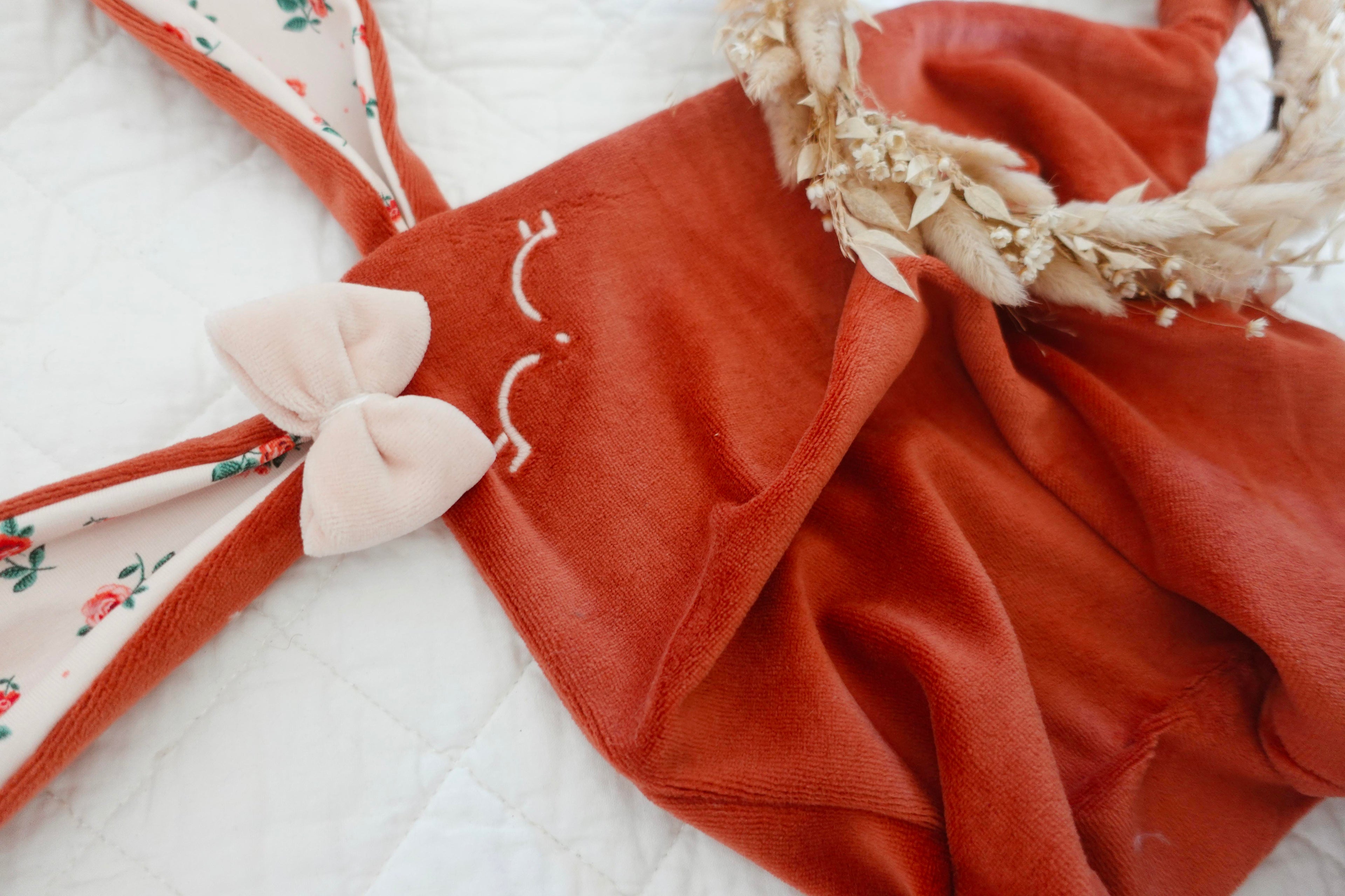 Doudou Velours Classique Noeuds - Pink Roses