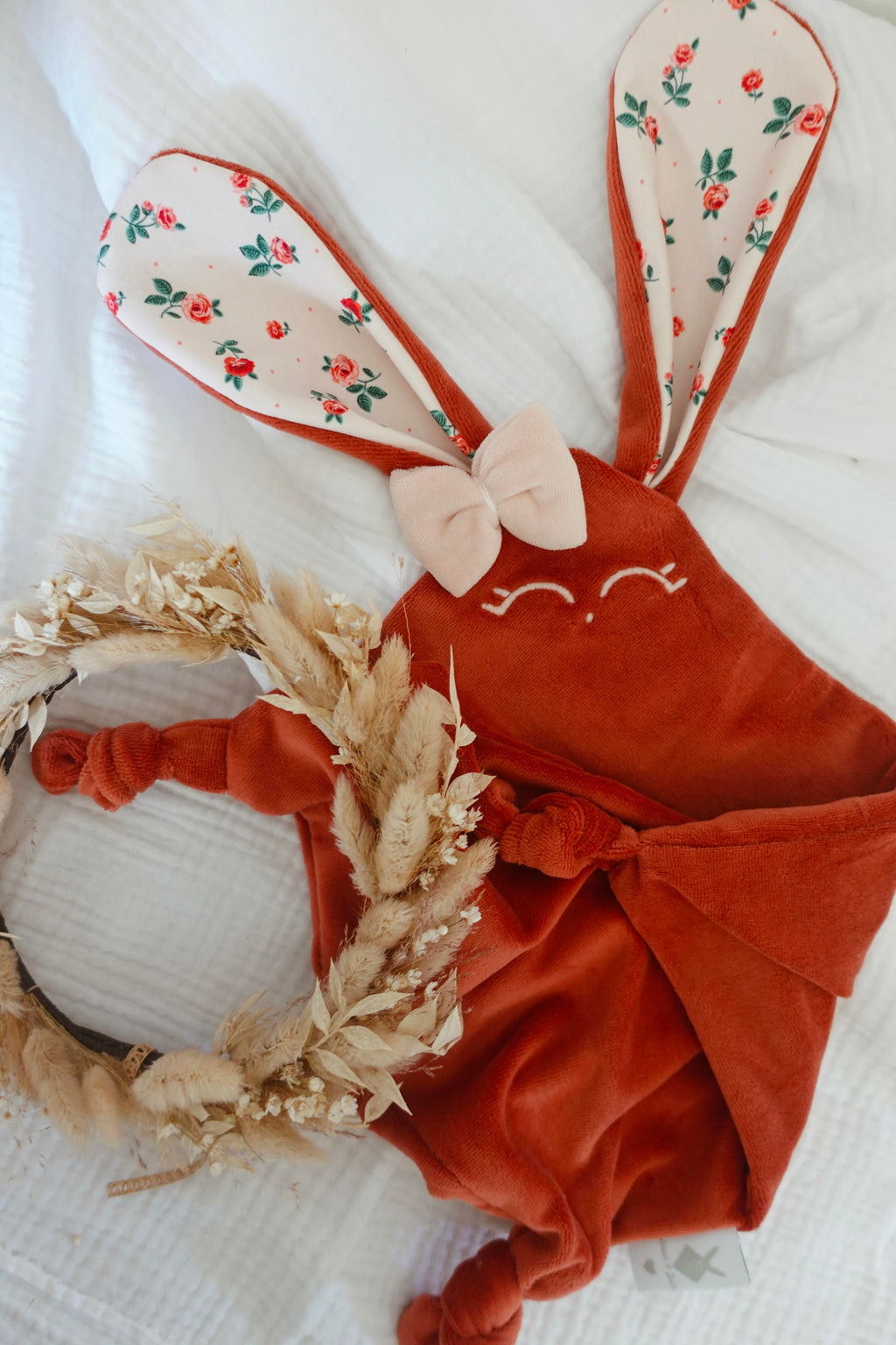 Doudou Velours Classique Noeuds - Pink Roses