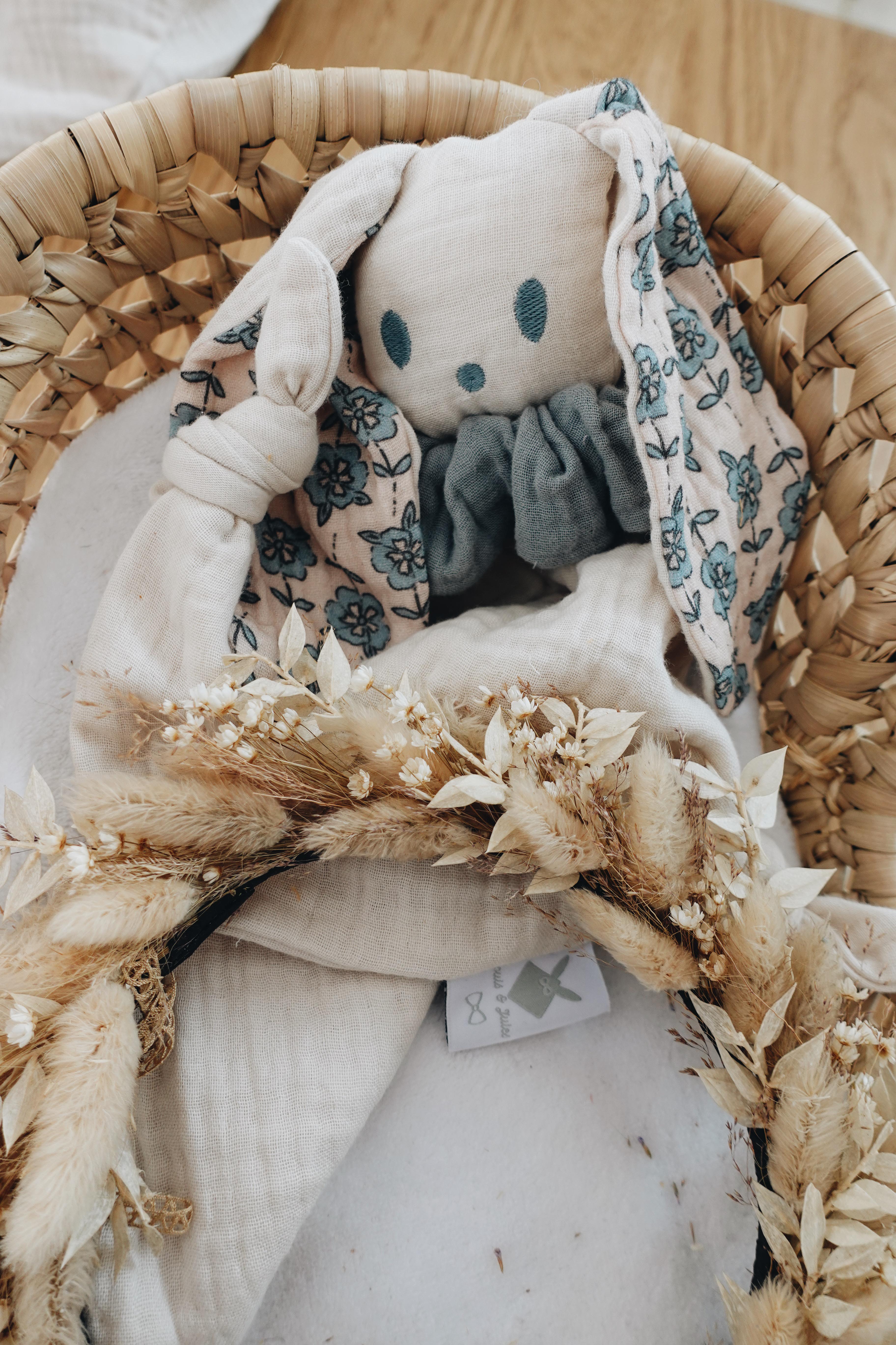 PROTOTYPE - Doudou lange Gaufrette - Turquoise Petals