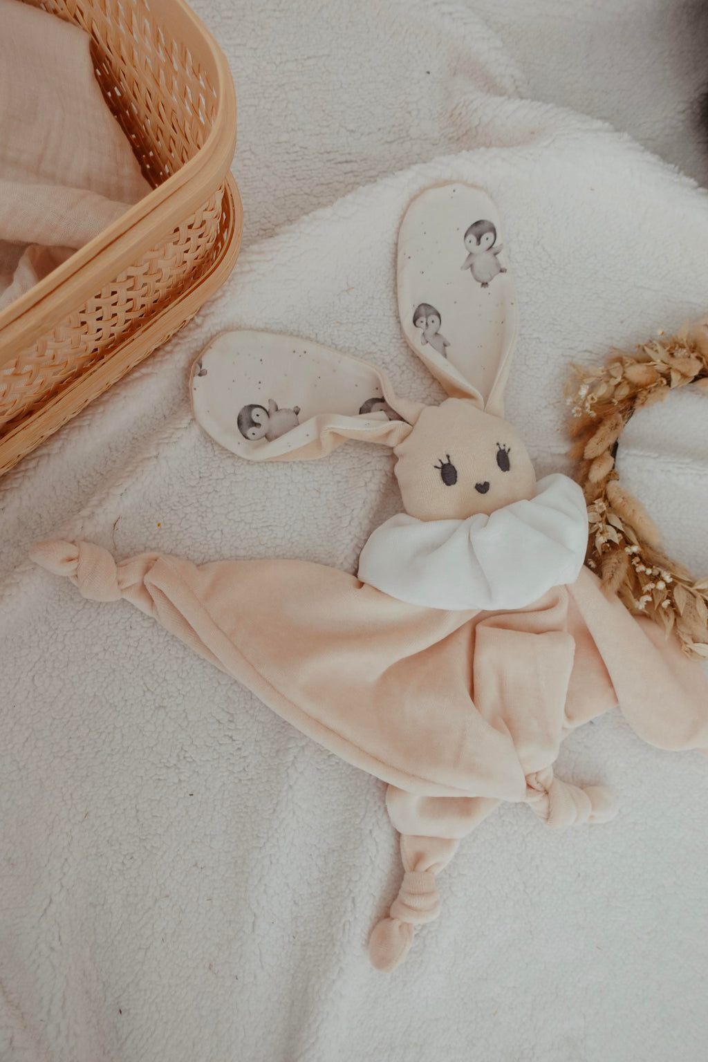 Doudou Velours Câlin Noeuds - Pinguins