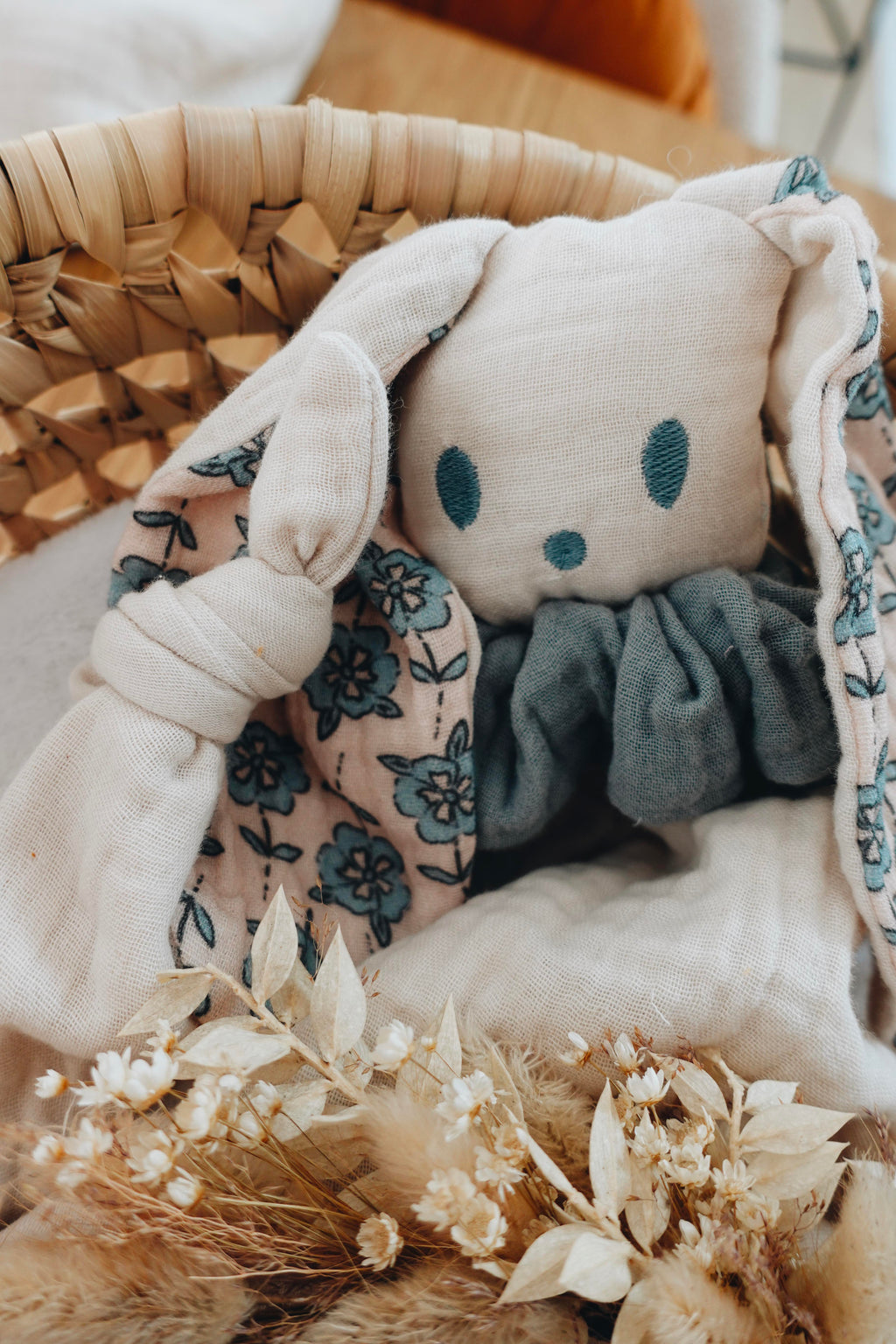 Doudou lange Gaufrette - Turquoise Petals