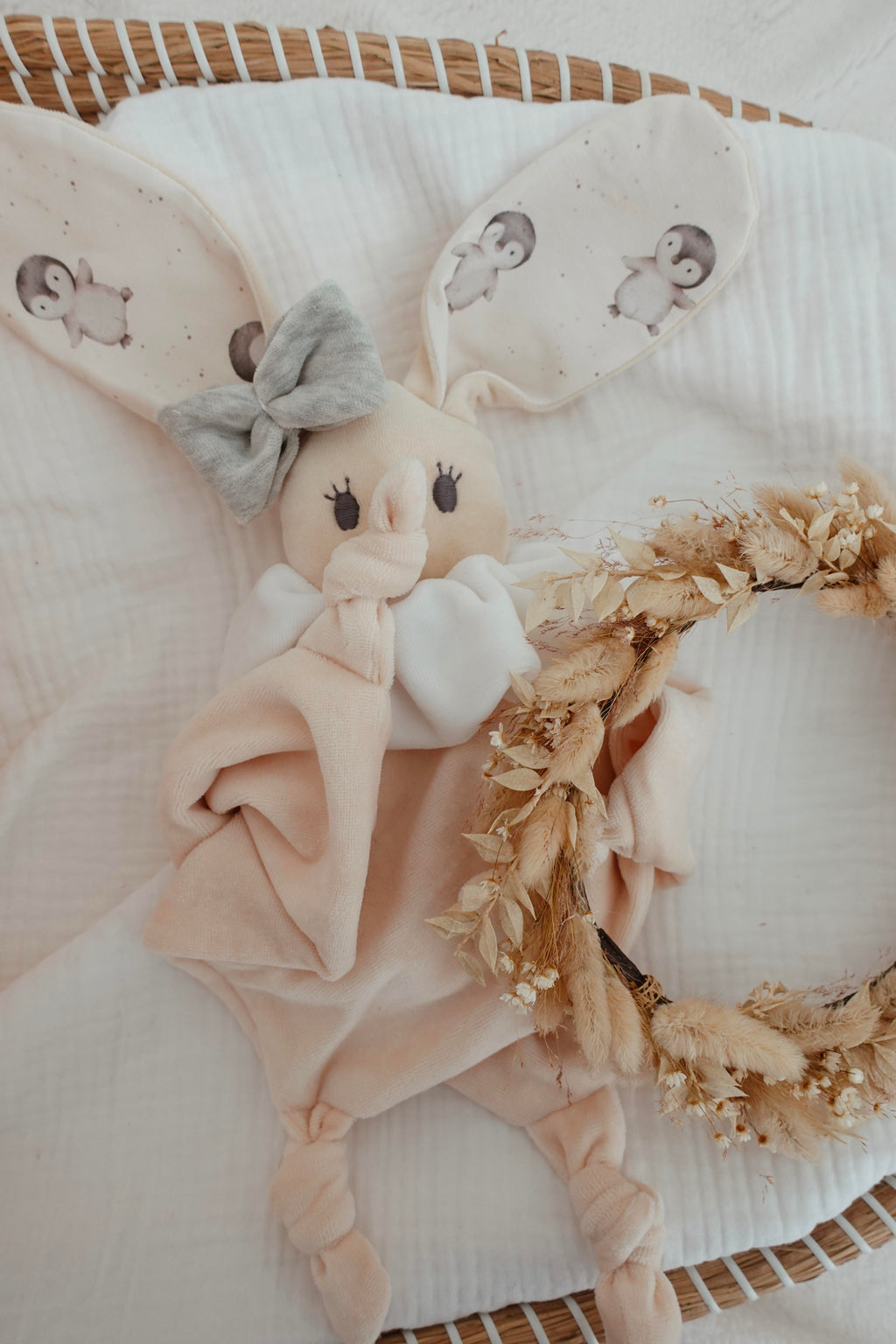 Doudou Velours Câlin Noeuds - Pinguins