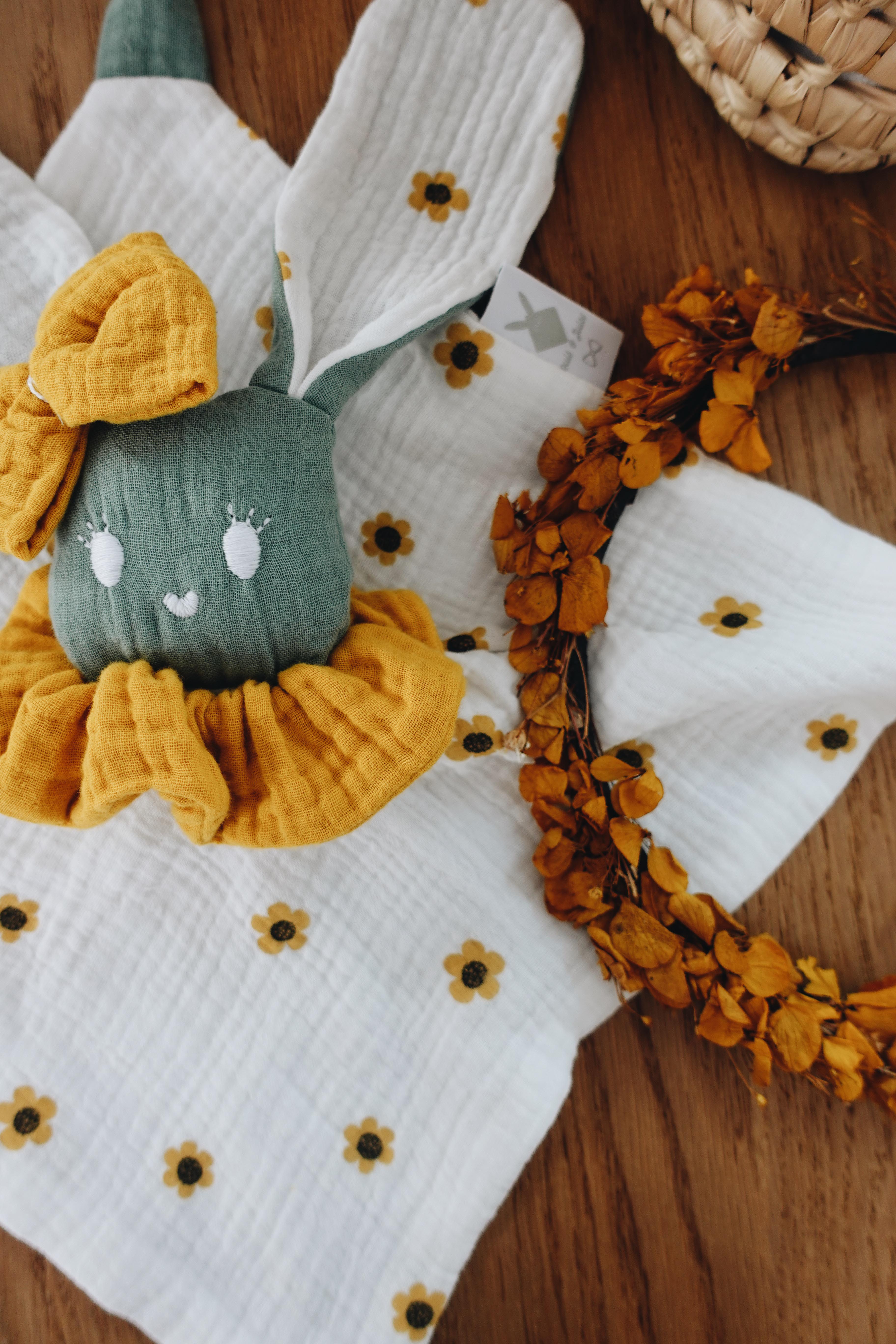 PROTOTYPE - Doudou Lange Câlin Noeuds - Yellow Daisies