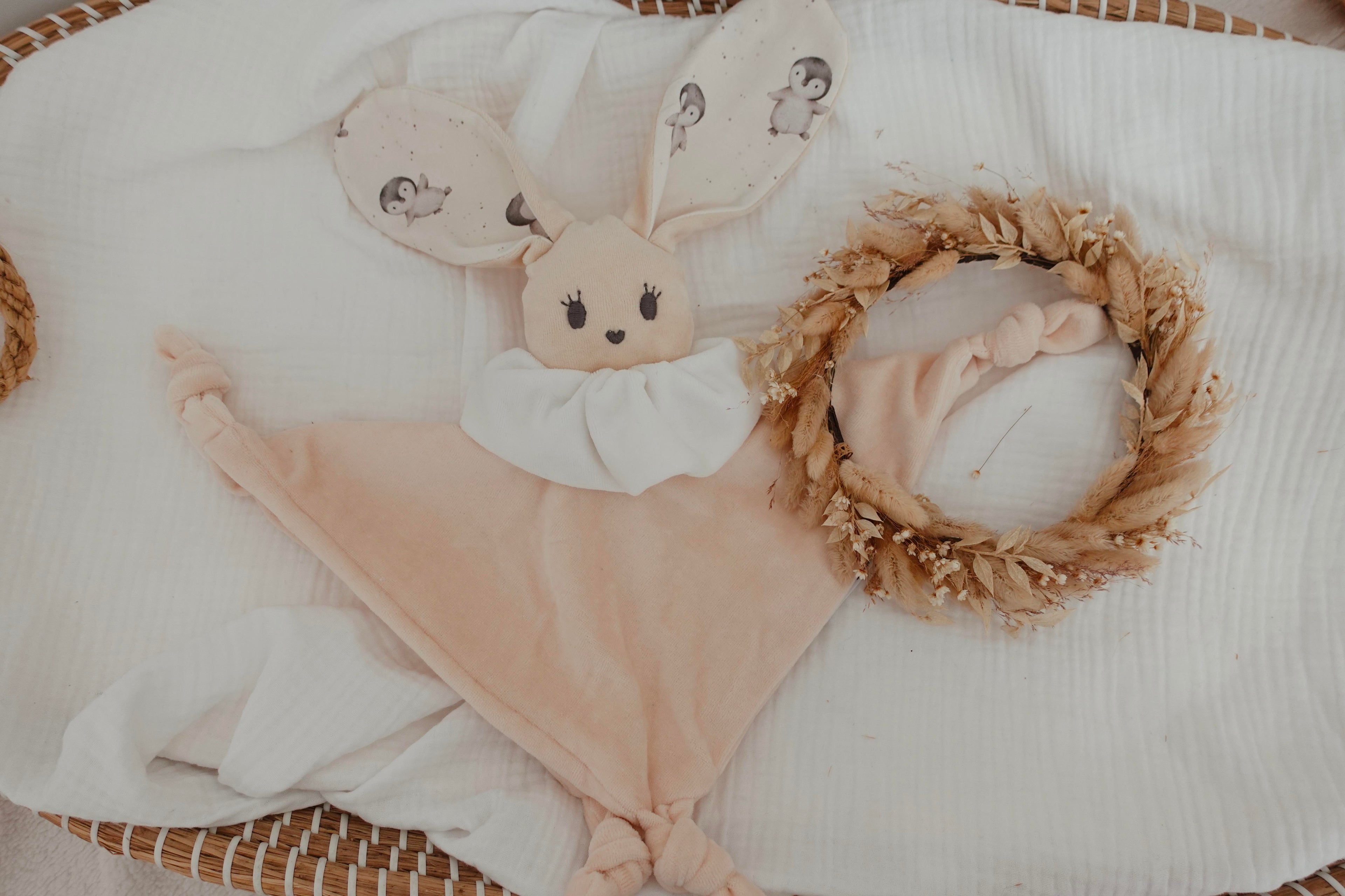 Doudou Velours Câlin Noeuds - Pinguins