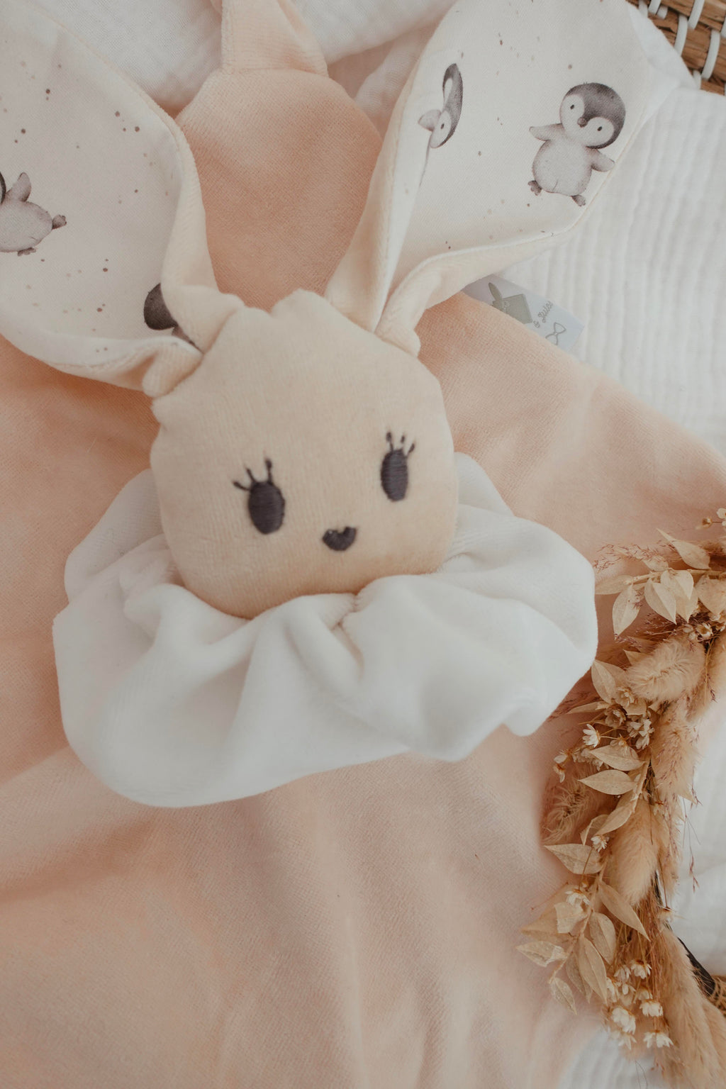 Doudou Velours Câlin Noeuds - Pinguins