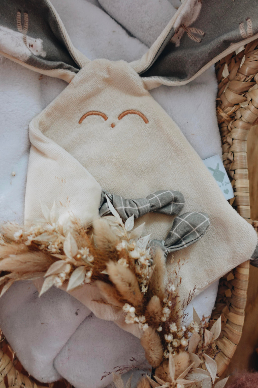 Doudou Velours Mini Noeuds - Checks and Bears Olive