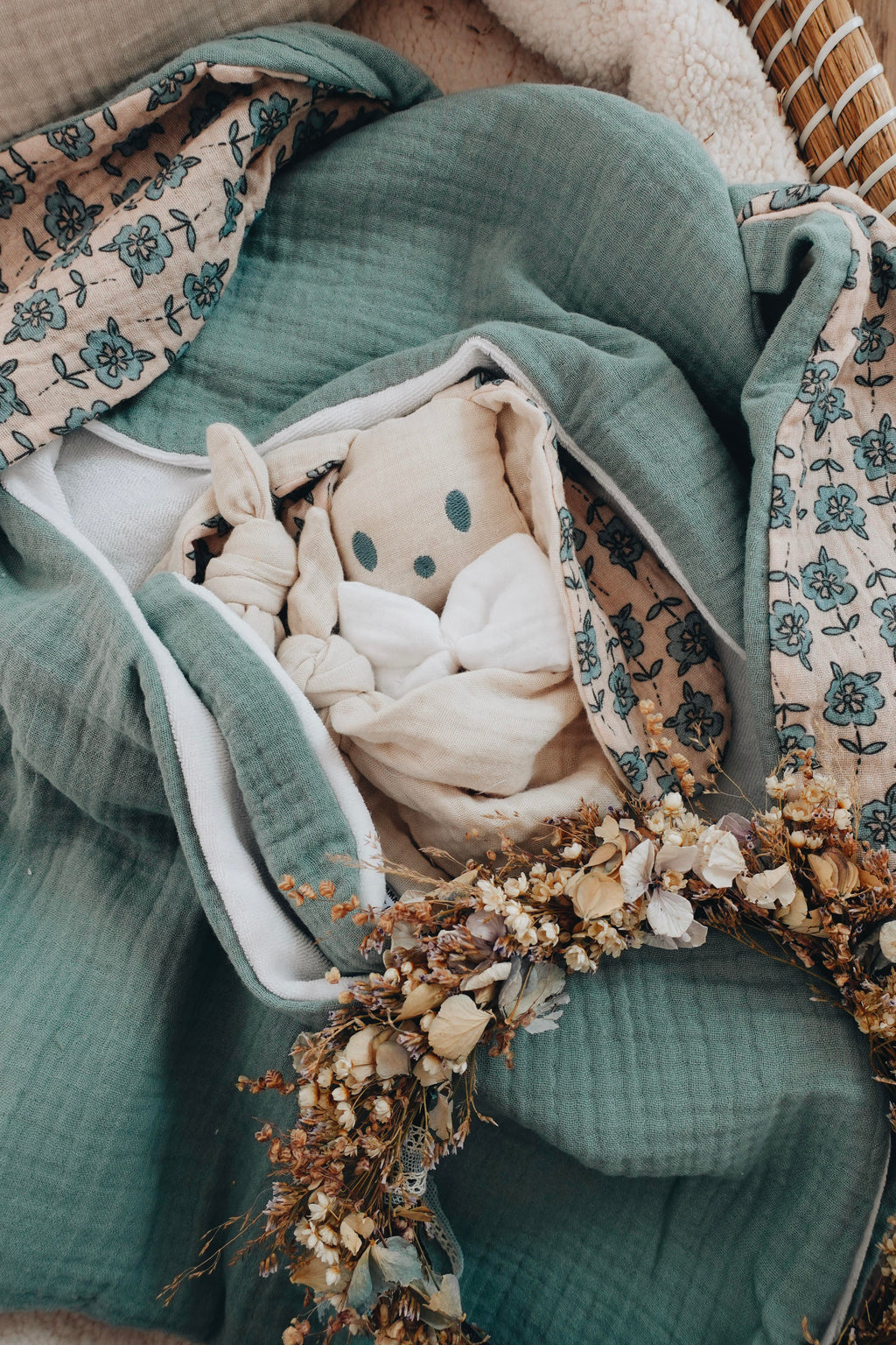 Doudou lange Gaufrette - Turquoise Petals