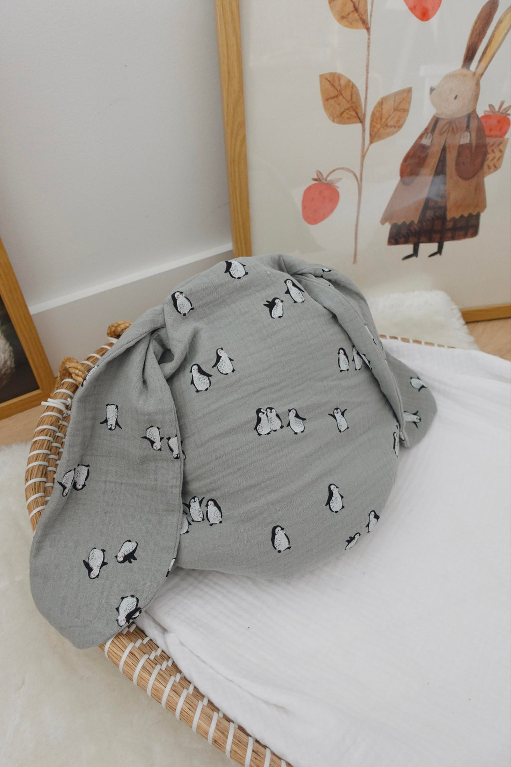 Petit Coussin Pièce unique - Pingouins turquoise