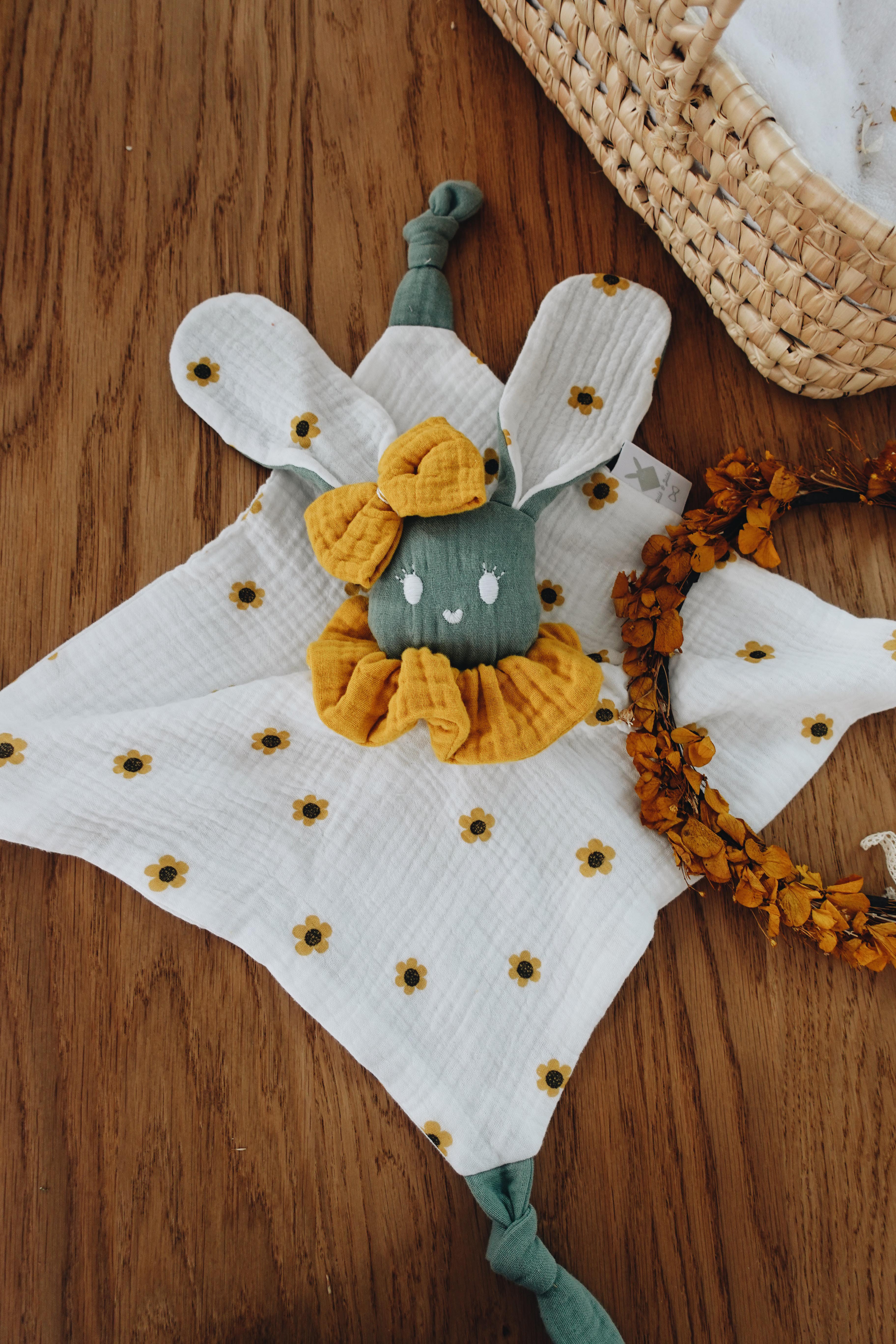 PROTOTYPE - Doudou Lange Câlin Noeuds - Yellow Daisies