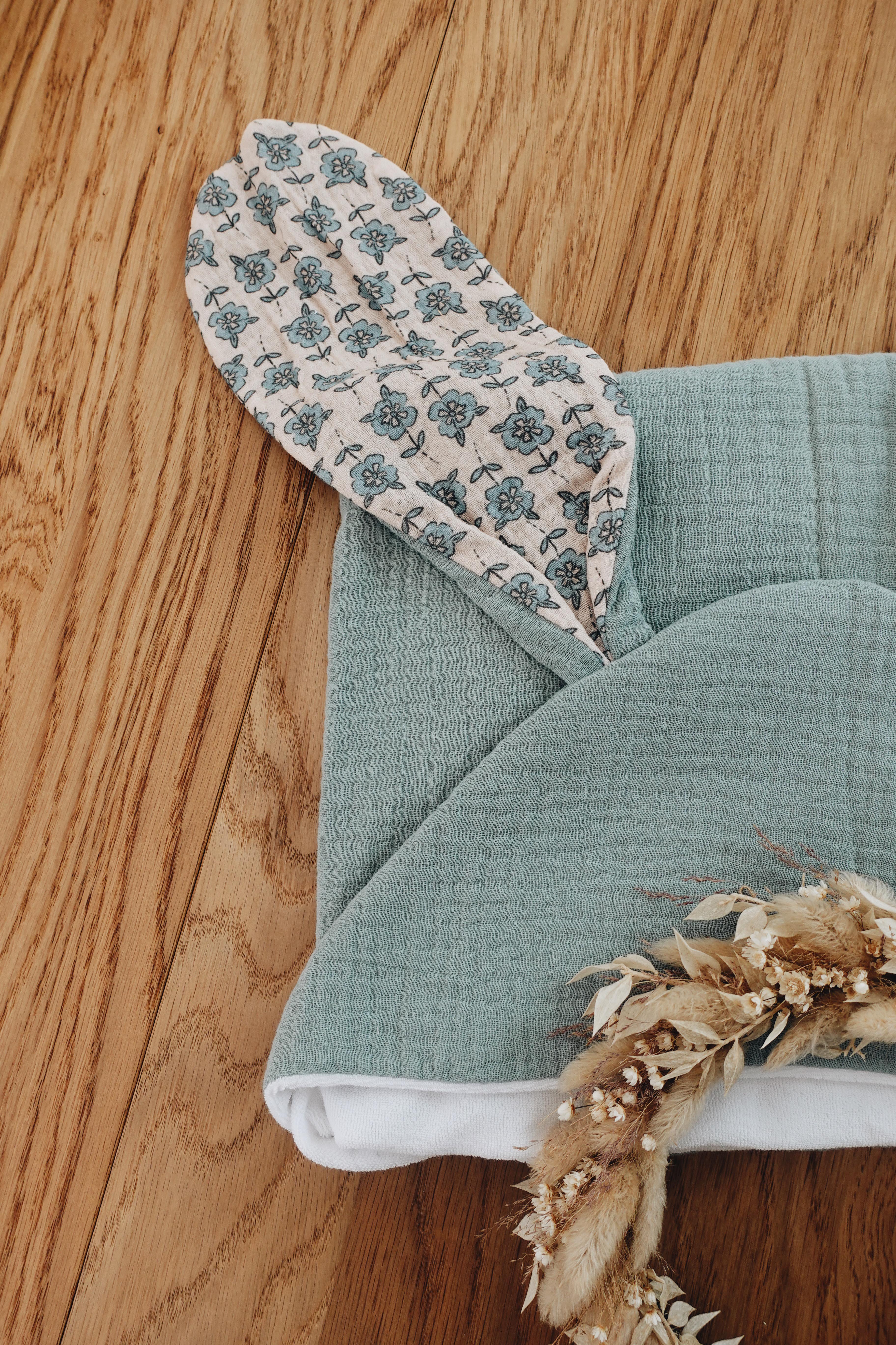 PROTOTYPE - Cape de bain Lange - Turquoise Petals