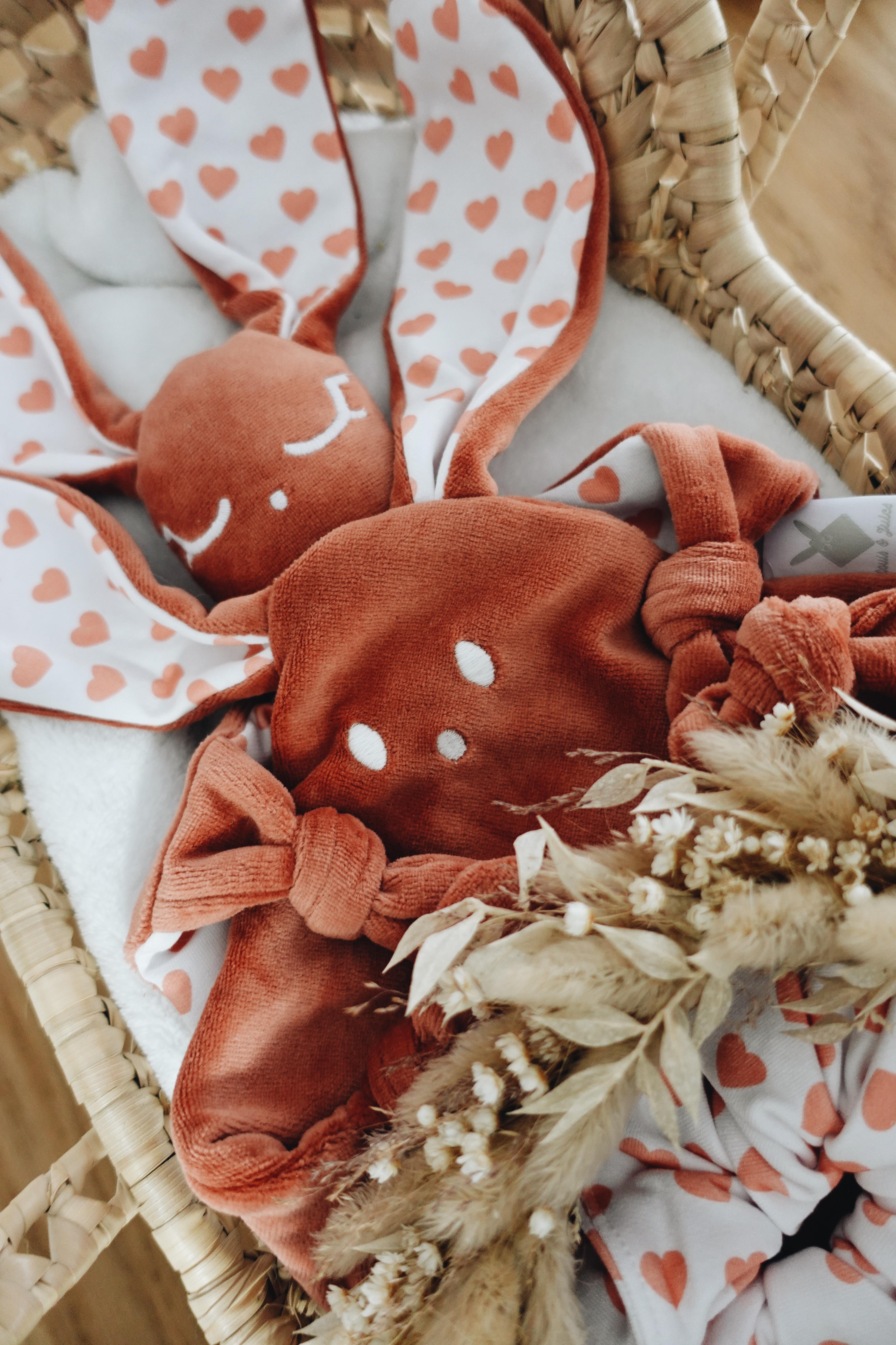 Doudou Velours Mini Noeuds - Coeurs