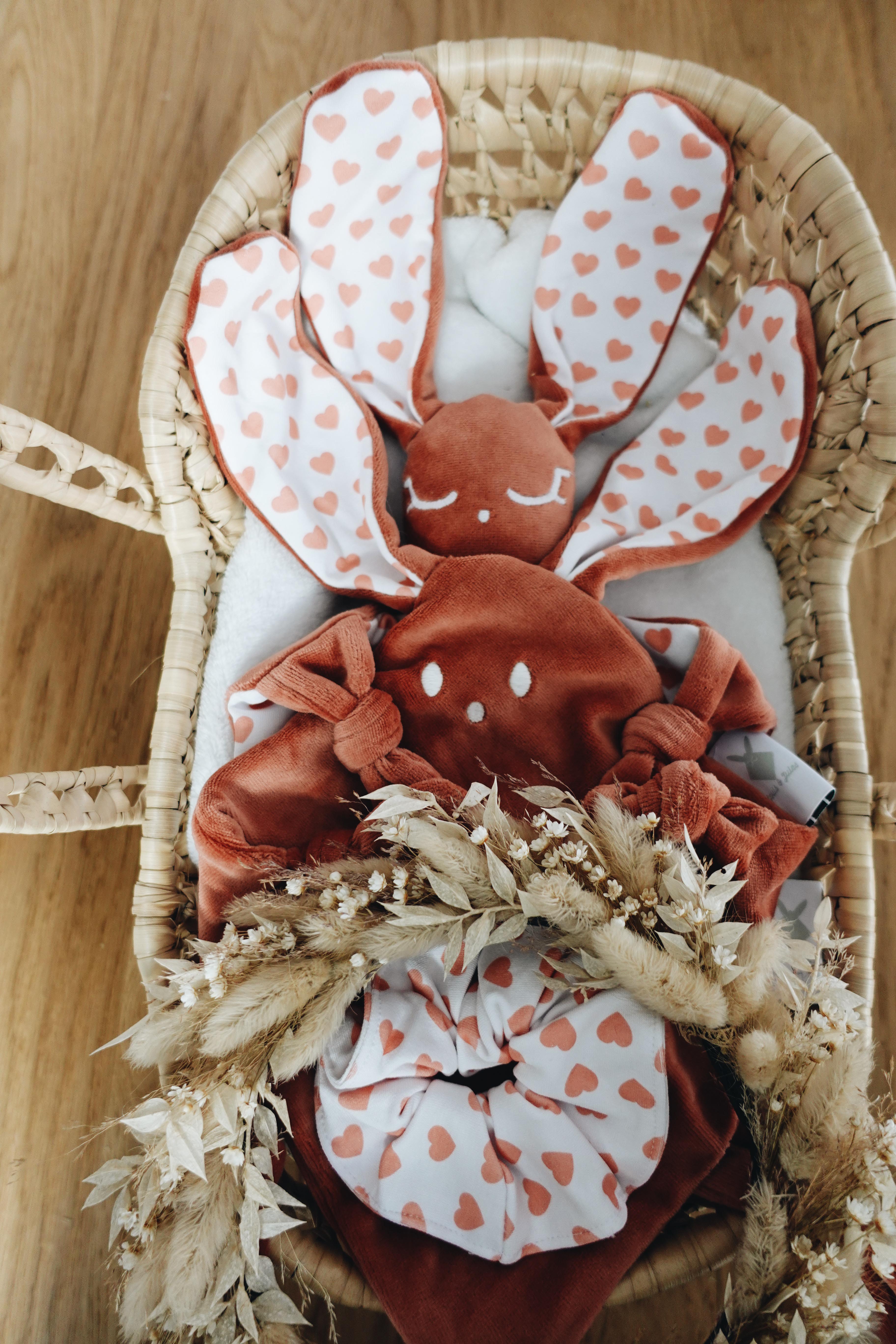 Doudou Velours Mini Noeuds - Coeurs