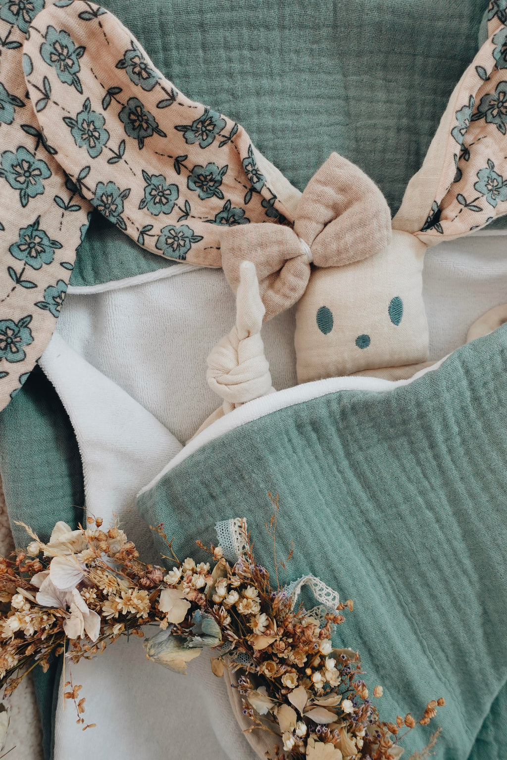 Doudou lange Gaufrette - Turquoise Petals