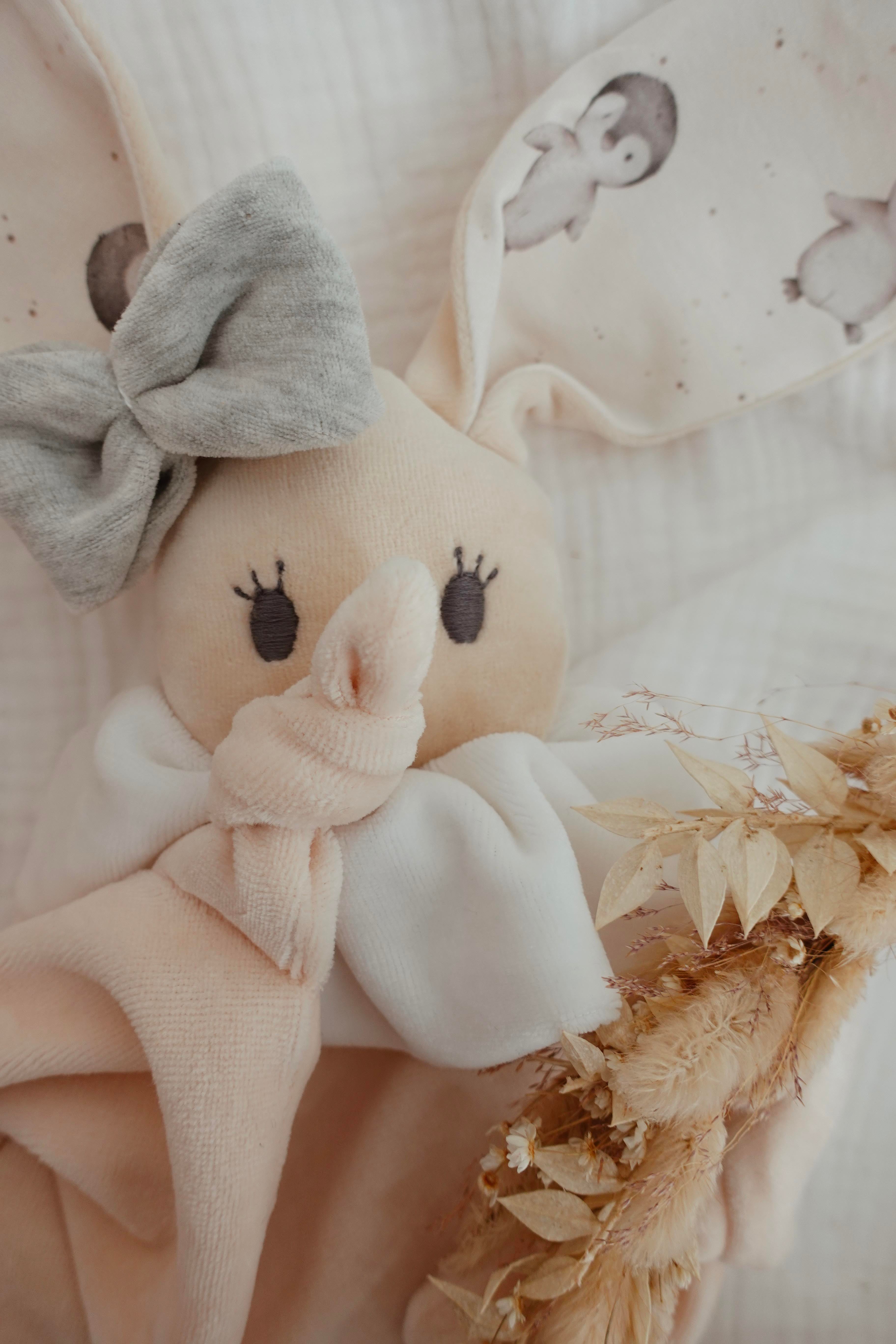 Doudou Velours Câlin Noeuds - Pinguins